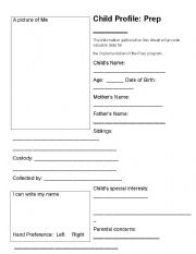 English Worksheet: Child Profile start of school year information
