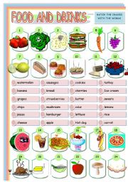 FOOD AND DRINKS MATCHING - ESL worksheet by sandytita