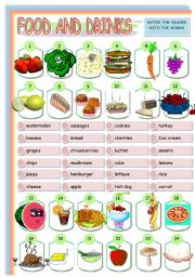 English Worksheet: FOOD AND DRINKS MATCHING