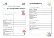 English Worksheet: language for the classroom