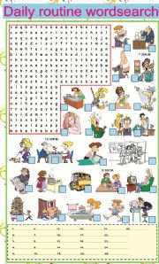 English Worksheet: Daily Routine Wordsearch