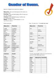 English Worksheet: Gender Of Nouns