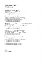 English worksheet: Working Class Hero by John Lennon Gap Worksheet