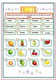 English Worksheet: fruits matching