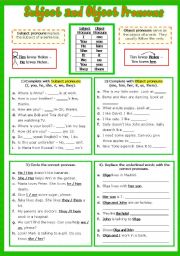 English Worksheet: Subject and Object Pronouns Part 1 # Answer Key # Fully editable