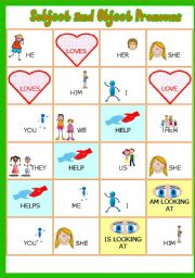English Worksheet: Subject ans Object Pronouns Part 2 # Game # Insrtuctions # Fully editable
