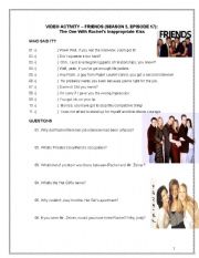 English Worksheet: FRIENDS, THE ONE WITH RACHELS INAPPROPRIATE KISS (season 5, episode 17)