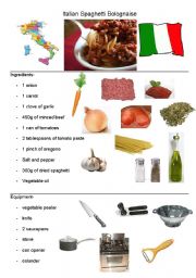 English Worksheet: Italian Spaghetti Bolognaise recipe 