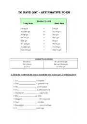 English worksheet: To have got affirmative form