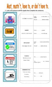 English Worksheet: MUST, MUSTNT, HAVE TO, OR DONT HAVE TO