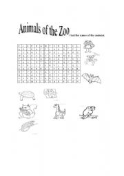 English Worksheet: Animals of the Zoo-crossword