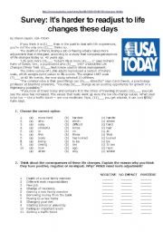 English Worksheet: It is Harder to Readjust to Life Changes These Days