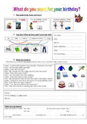 English Worksheet: what do you want for your birthday?