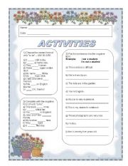 English Worksheet: Activitie - Verb to be (Present)