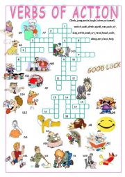 English Worksheet: VERBS OF ACTION//CROSSWORD PUZZLE