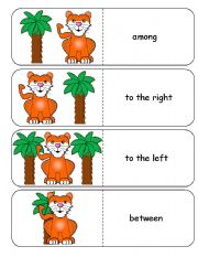 English Worksheet: Where is the Tiger Preposition Dominoes and Memory Cards Part 1 of 3