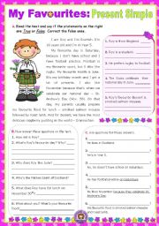 English Worksheet: My Favourites  -   Reading  +  Writing