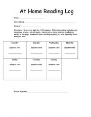 English Worksheet: At home reading log