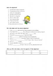 English worksheet: adjective and the opposite for elementary school