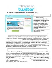 English Worksheet: Reading Comprehension and Exercises:Twitter