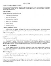 English Worksheet: Report Writing and Reporting Structures
