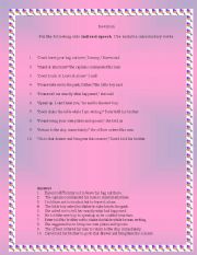 Direct Indirect Speech Worksheet