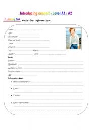 English Worksheet: INTRODUCING ONESELF - Level A1 / A2