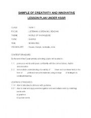 English Worksheet: lesson plan for year 1