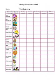 English Worksheet: Morning School Routine Checklist (Monday - Friday)