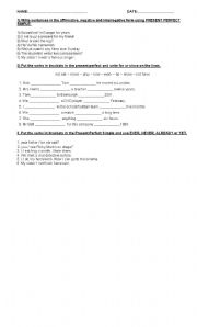 English worksheet: PRESENT PERFECT SIMPLE