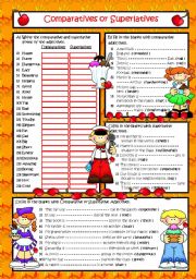 English Worksheet: COMPARATIVES - SUPERLATIVES (B&W included )