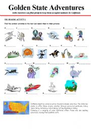 English Worksheet: CALIFORNIA - GOLDEN STATE ADVENTURES 1-3