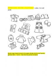 English Worksheet: Working with Clothes: Listen, Cut and Paste