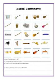 English Worksheet: Musical Instruments