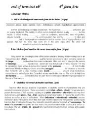 English Worksheet: End - of - term test N2 4th form Arts