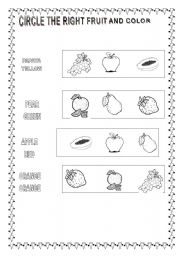 English worksheet: Fruits and Colors