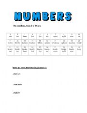 English worksheet: Numbers from 1-30