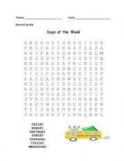 English Worksheet: Days of the Week Word Search