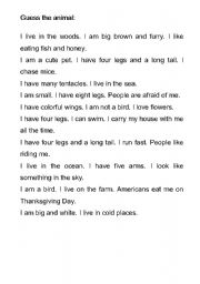 English worksheet: Animals