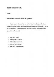 English worksheet: individual work