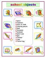 English Worksheet: school objects