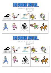 English Worksheet: Find someone who can: sports