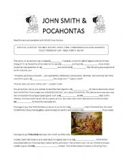 Early settlement in the USA. John Smith and Pocahontas