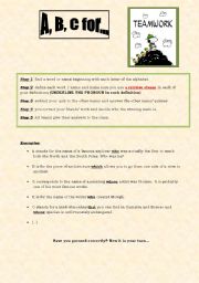 English worksheet: A, B, C for...