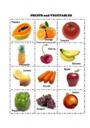 English Worksheet: FRUITS AND VEGETABLES 1
