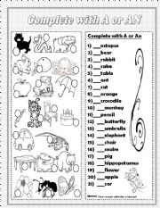 English Worksheet: A/An