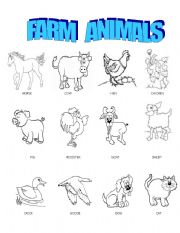 English Worksheet: Farm animals pictionary