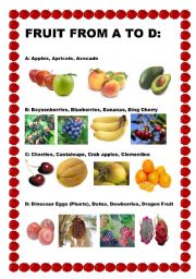 English worksheet: FRUIT FROM A TO D