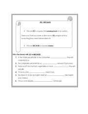 English Worksheet: SO AND BECAUSE EXERCISE