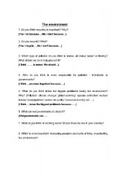 English worksheet: The environment